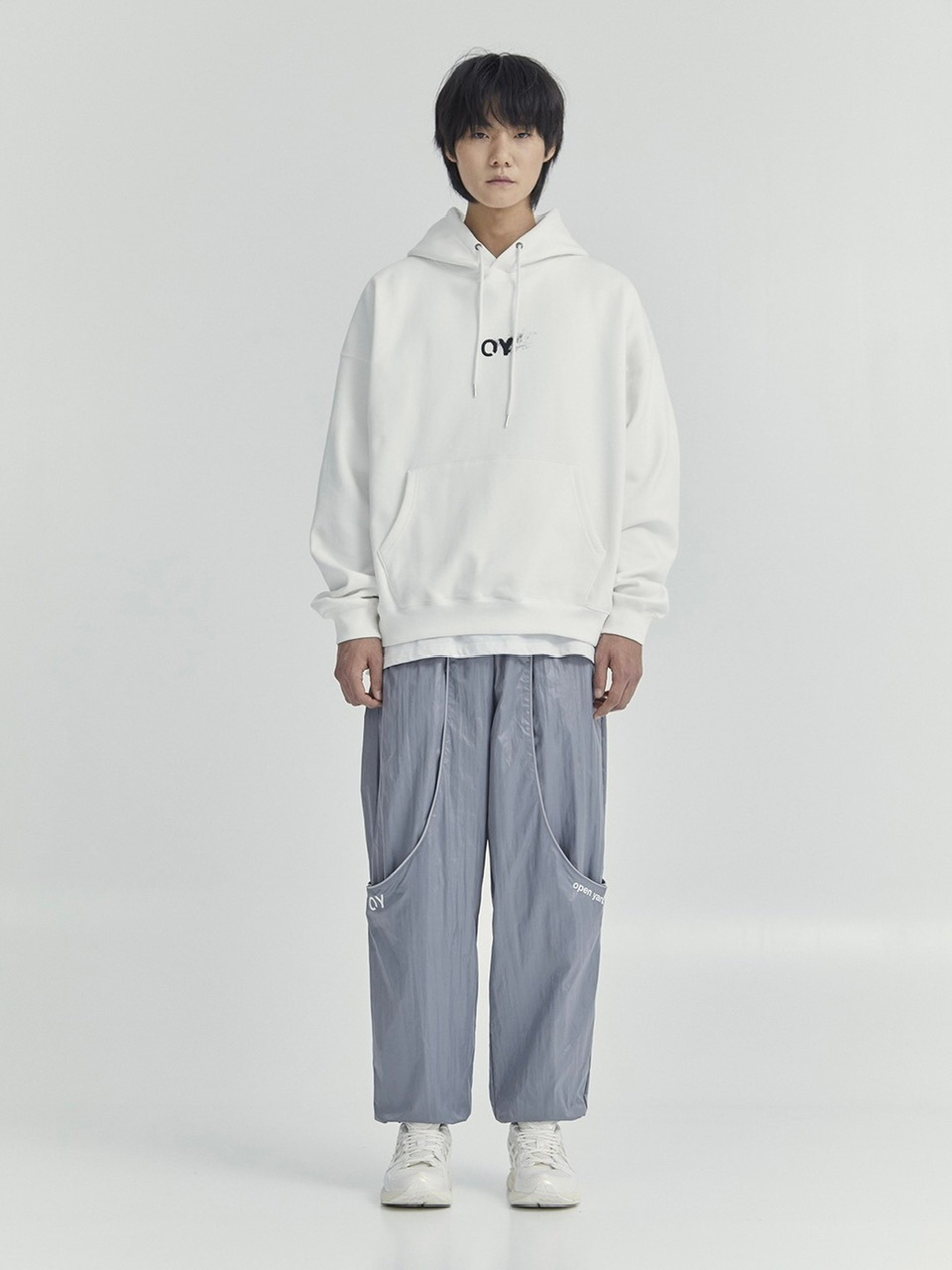★OY★BACK STITCH LOGO HOODIE-WHITE★正規品/韓国直送料込 OY/オーワイ』COVER STITCH LOGO LONG SLEEVE/ステッチロゴ