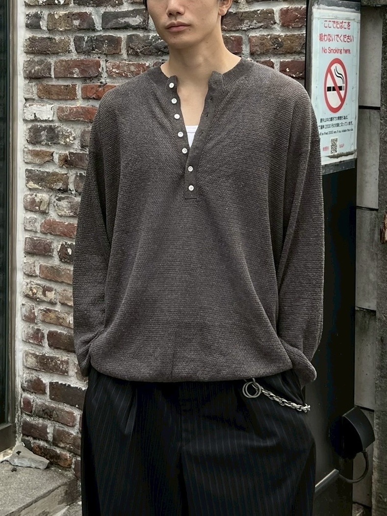 【Chikashitsu +】light touch henry neck knit / 【チカシツプラス】ライトタッチへンリーネックニット (3color)