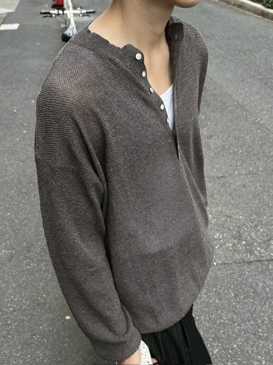 【Chikashitsu +】light touch henry neck knit / 【チカシツプラス】ライトタッチへンリーネックニット (3color)