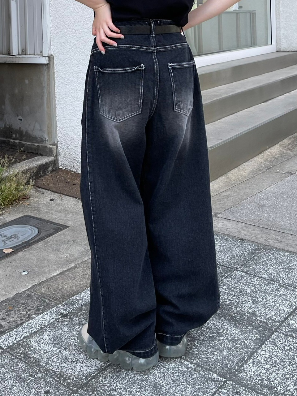 受注制【Chikashitsu +】snap button stitch denim pants