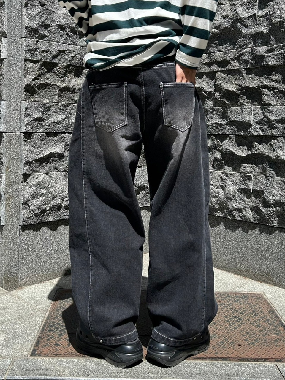Y*i様 Chikashitsu + snap button wide deni 受注制【Chikashitsu +】snap button stitch denim pants