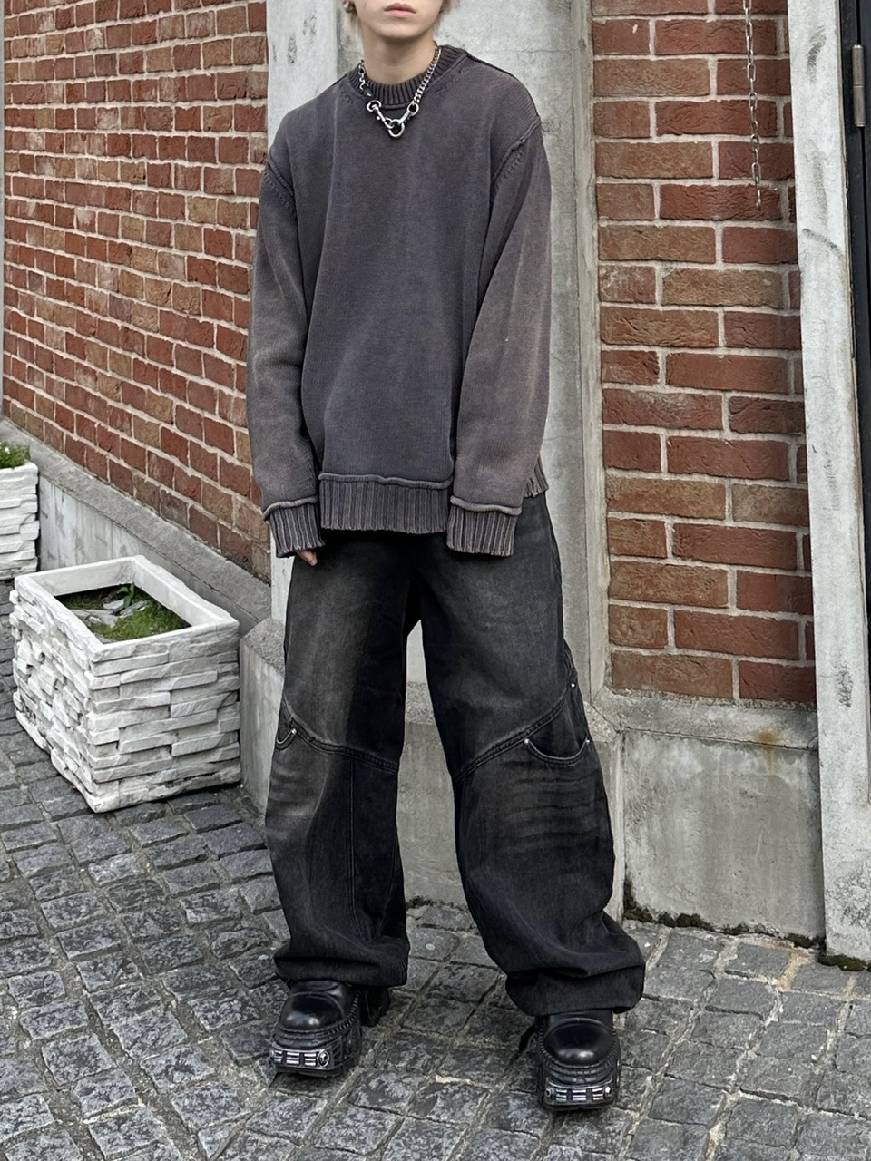 大阪店WEB限定【Chikashitsu +】double pocket wide denim pants (2color)