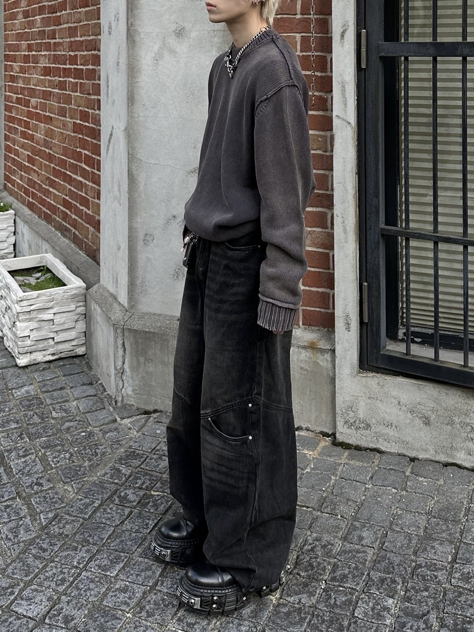 大阪店WEB限定【Chikashitsu +】double pocket wide denim pants (2color)