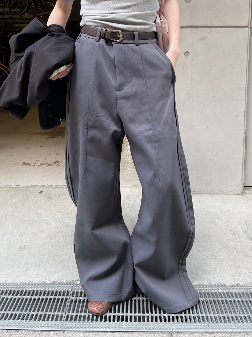 受注制【Chikashitsu +】side design wide slacks (2color) | OUR