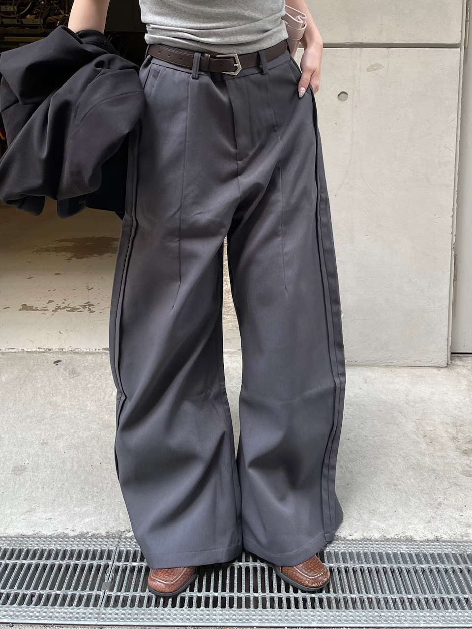 受注制【Chikashitsu +】side design wide slacks (2color) | OUR