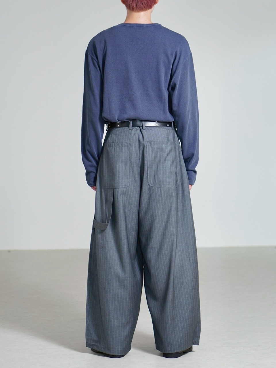 受注制【Chikashitsu +】draw cord stripe wide slacks