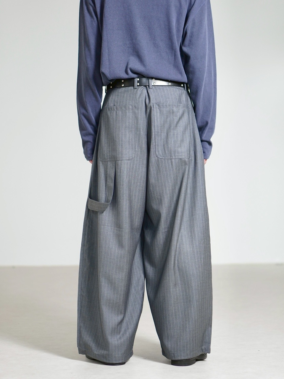 受注制【Chikashitsu +】draw cord stripe wide slacks