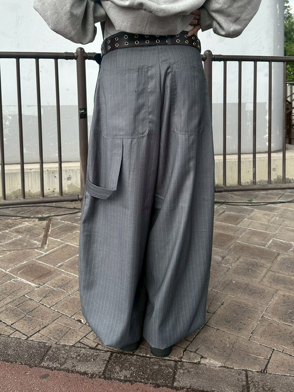 受注制【Chikashitsu +】draw cord stripe wide slacks / 【チカシツプラス】ドローコードストライプワイドスラックス (2color)