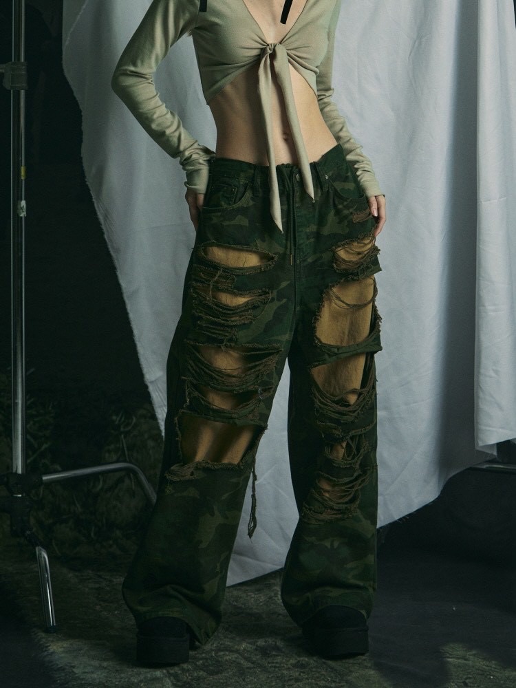 GATELESS】DAMAGE CAMOUFLAGE DENIMPANTS /【ゲートレス】 ダメージ