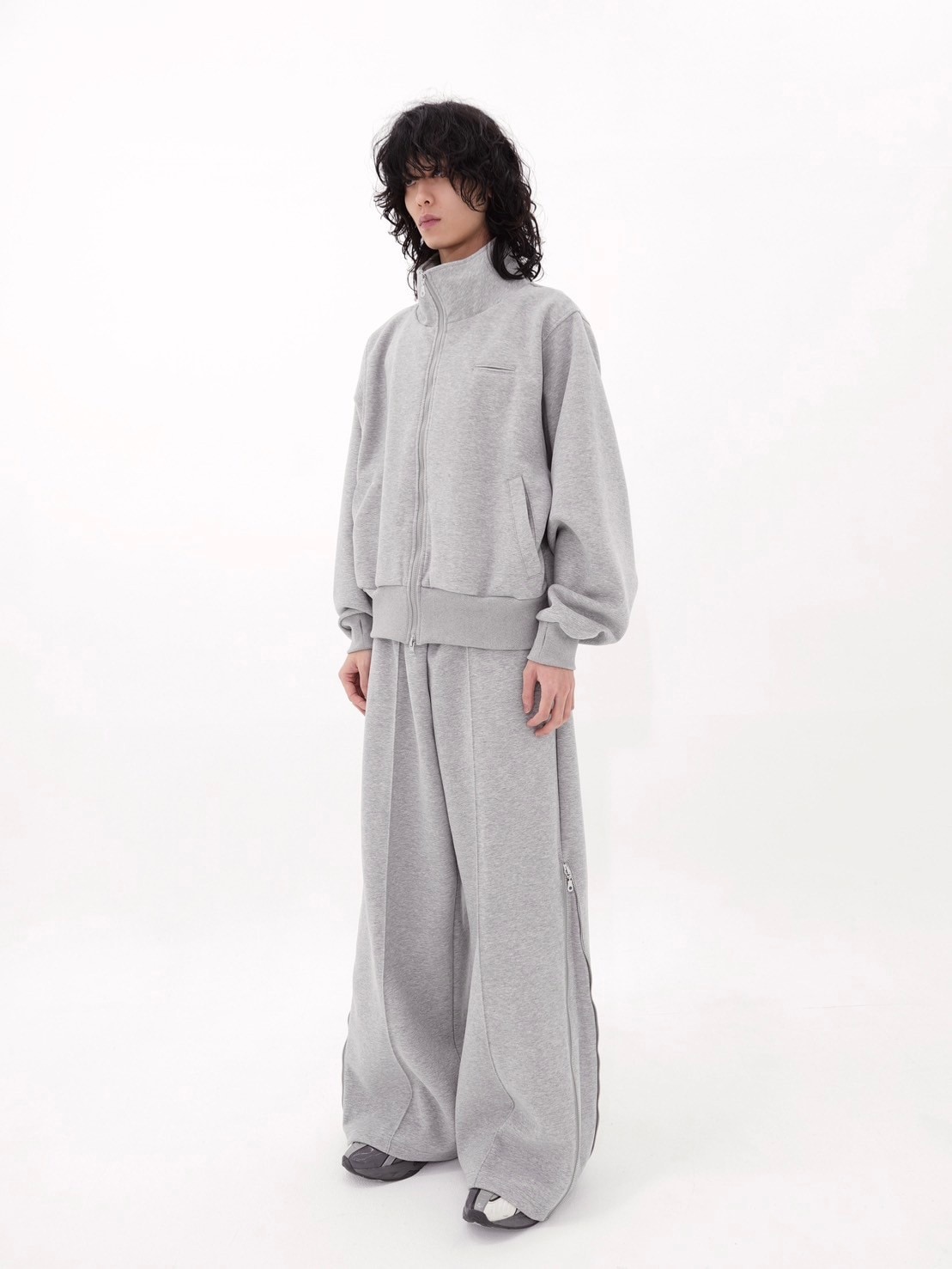 CS】Bonding flare zip wide pants (gray) | OUR BRAND,Chikashitsu +