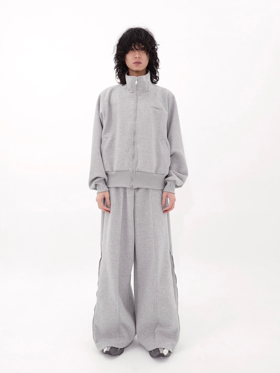 CS】Bonding flare zip wide pants (gray) | OUR BRAND,Chikashitsu +