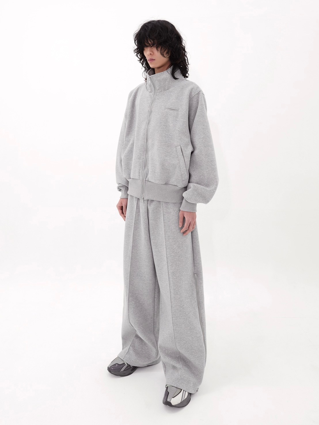 CS】Bonding flare zip wide pants (gray) | OUR BRAND,Chikashitsu +