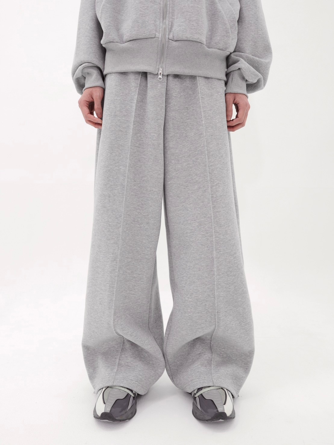 【Chikashitsu + ORIGINAL】Bonding flare zip wide pants (gray)