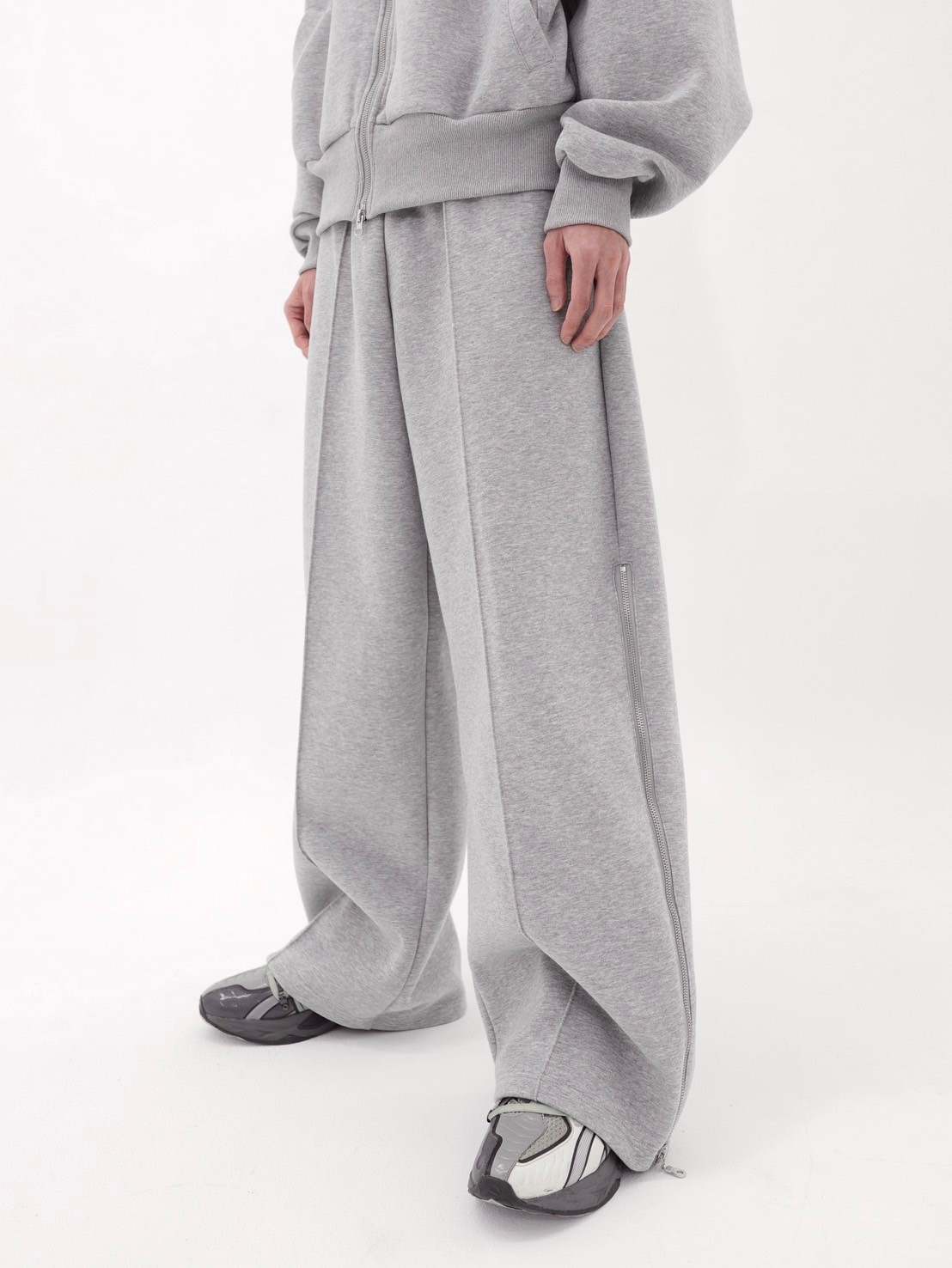 CS】Bonding flare zip wide pants (gray) | OUR BRAND,Chikashitsu +