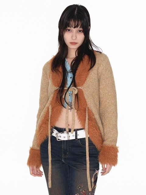 【YOUTHBATH】Fur collar cardigan