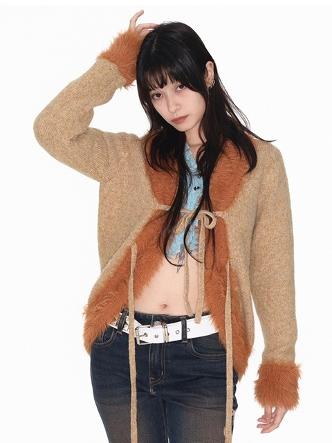 【YOUTHBATH】Fur collar cardigan