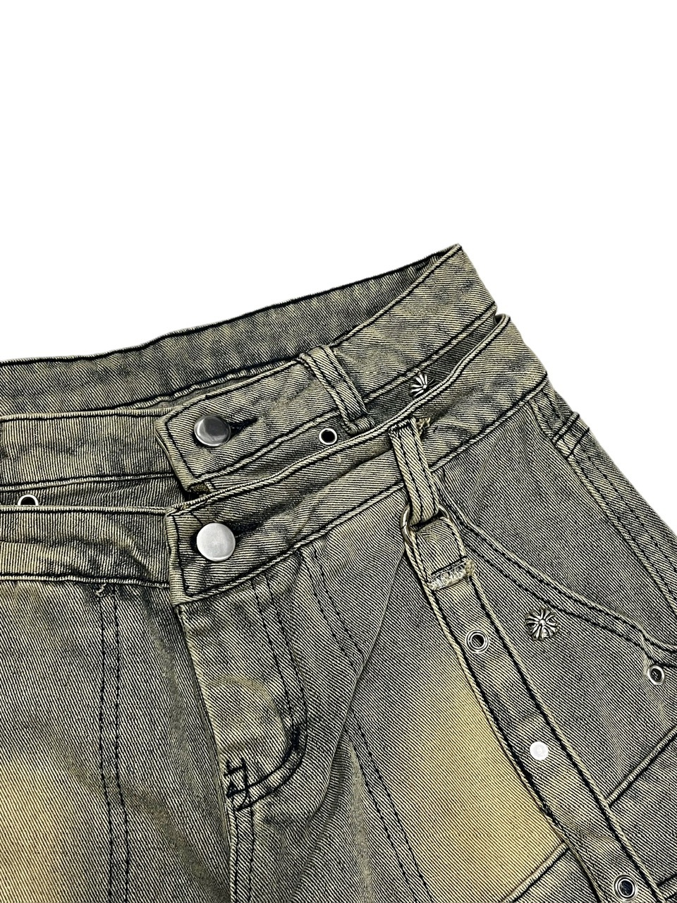 受注制【Never mind the XU】layered denim pants / 【エックスユー ドッグ】レイヤードデニムパンツ