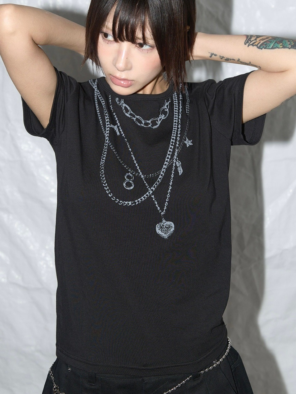 ★FANCYCLUB★DUAL CHARM NECKLACE TEE (BLACK) ★正規品/人気 FANCY CLUB】DUAL CHARM NECKLACE TEE / 【ファンシークラブ