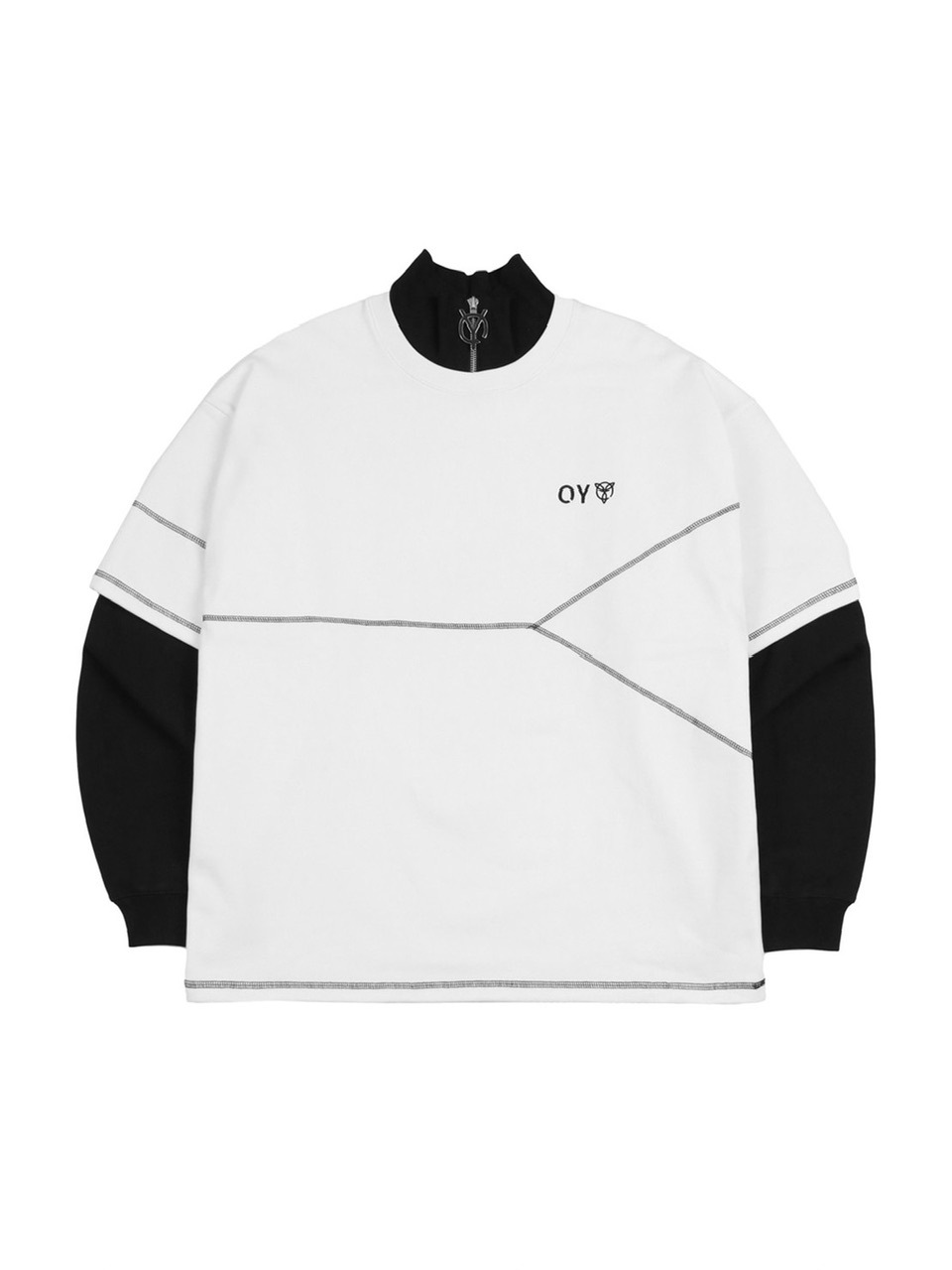 【OY】LAYERED COVER STITCH ZIPPER POLA LONG SLEEVE