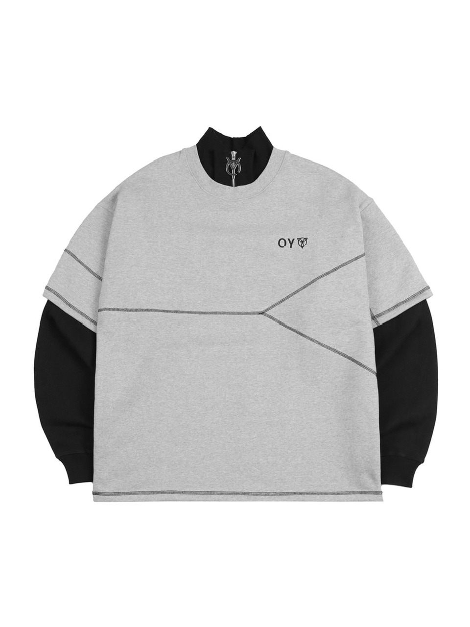 ★OY★LAYERED COVER STITCH ZIPPER POLA LONG SLEEVE-GY★人気 OY】LAYERED COVER STITCH ZIPPER POLA LONG SLEEVE | OUR BRAND