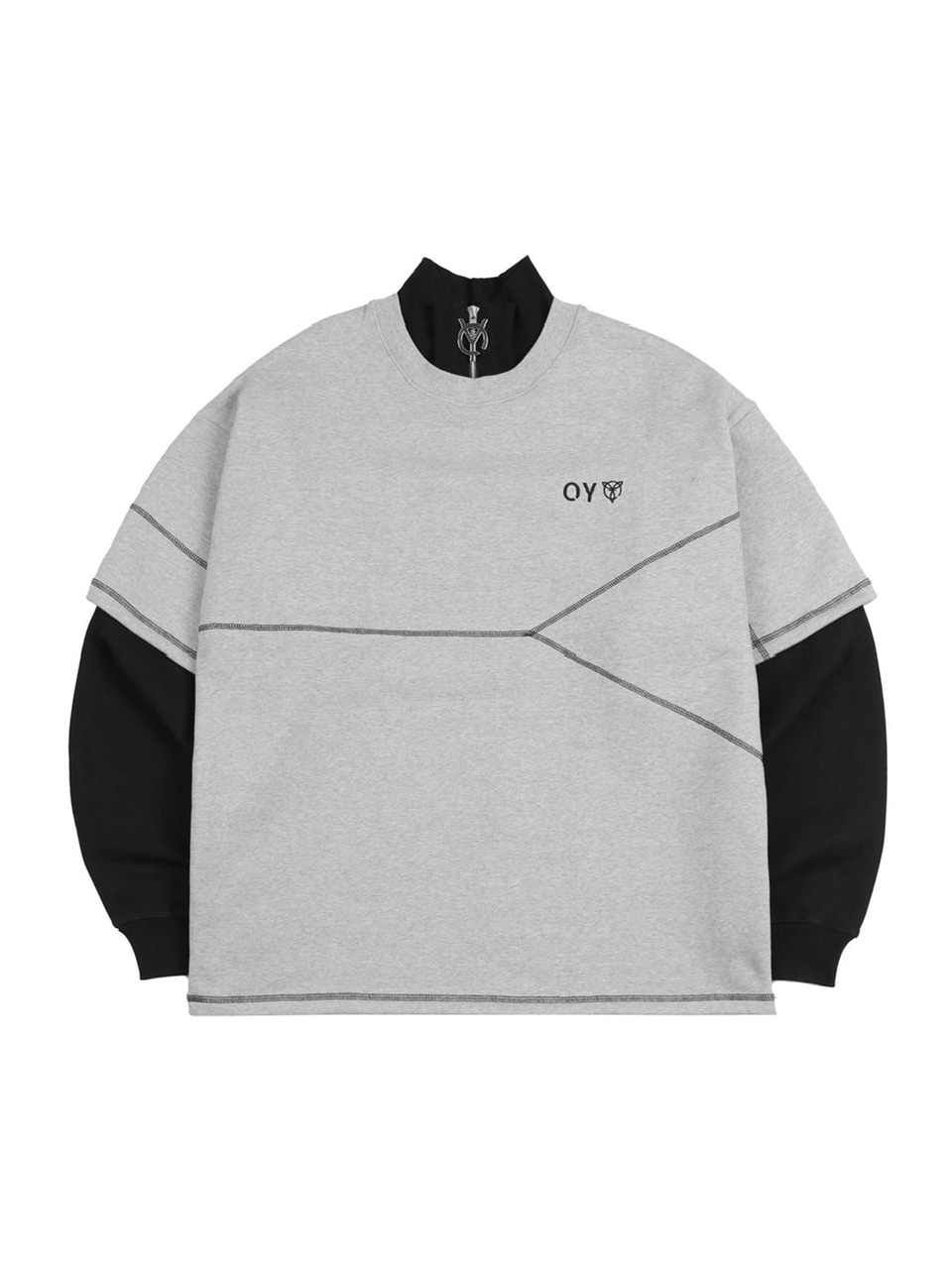 【OY】LAYERED COVER STITCH ZIPPER POLA LONG SLEEVE