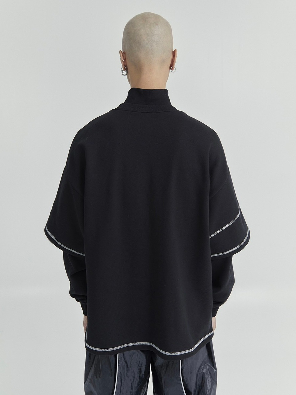 【OY】LAYERED COVER STITCH ZIPPER POLA LONG SLEEVE