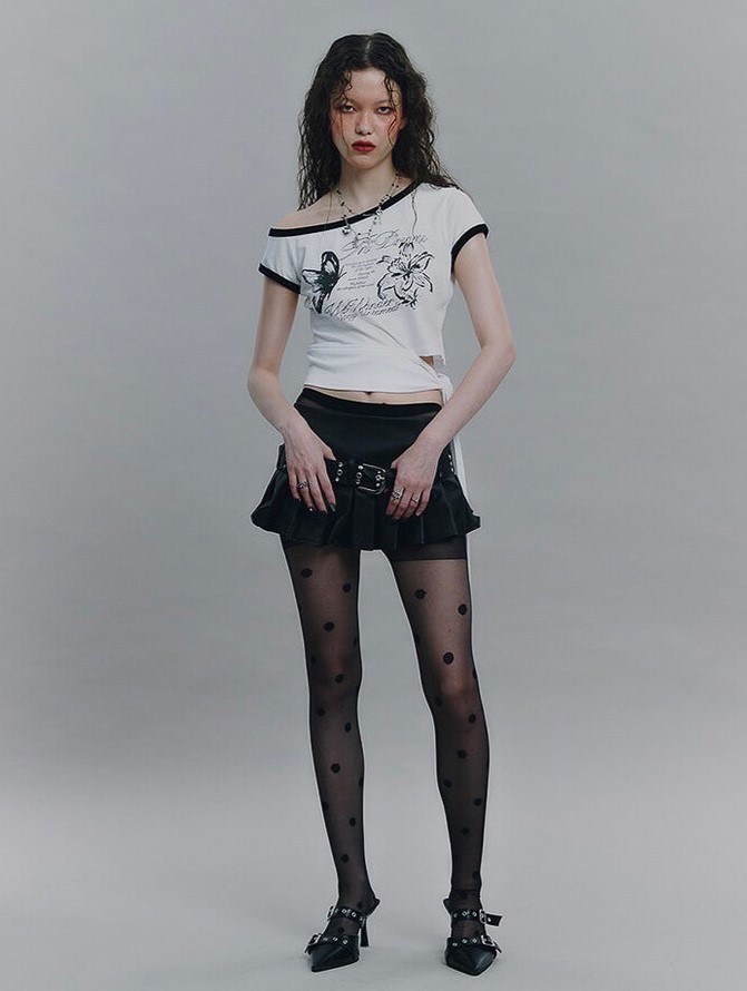 NOT KNOWING】Tied One Off Shoulder Ringer Top / 【ノットノー