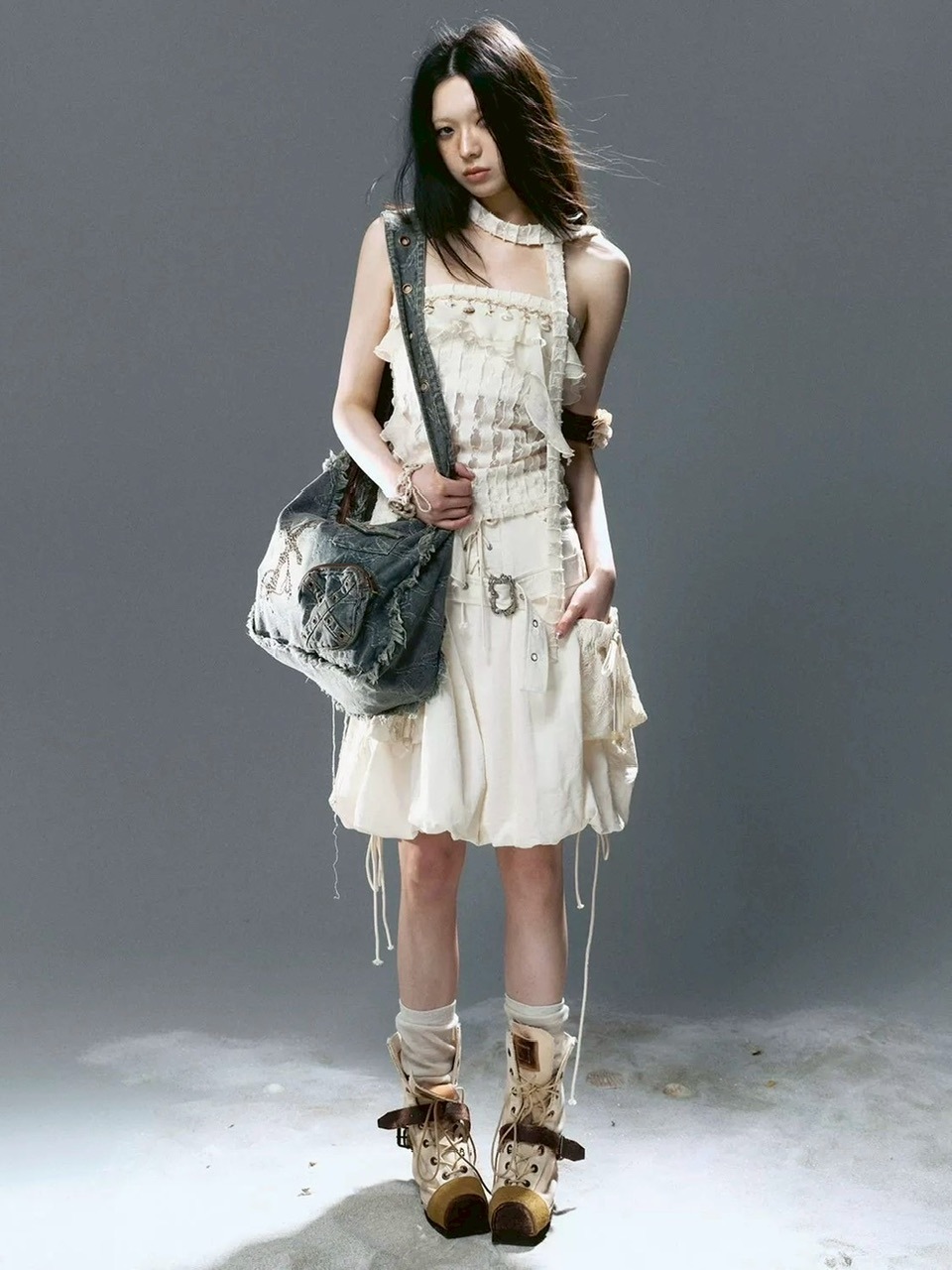 【Cest Nous】Star & Cross Denim Bag / 【セヌー】デニムショルダーバッグ