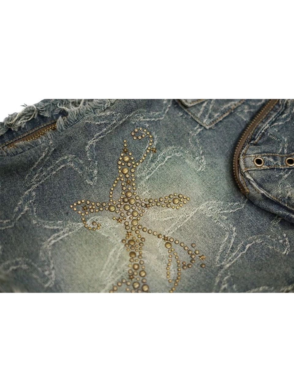 【Cest Nous】Star & Cross Denim Bag / 【セヌー】デニムショルダーバッグ