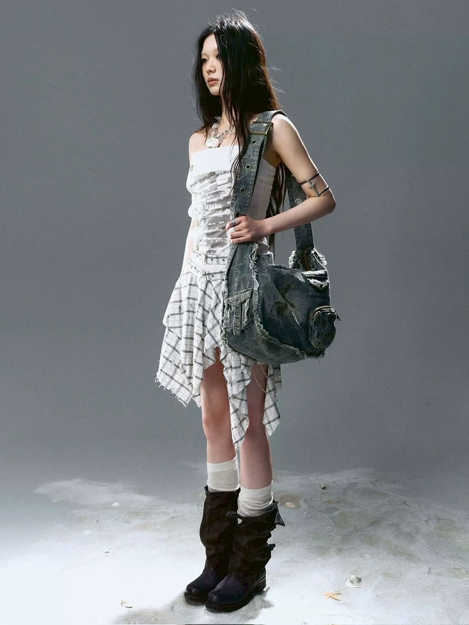 【Cest Nous】Star & Cross Denim Bag / 【セヌー】デニムショルダーバッグ