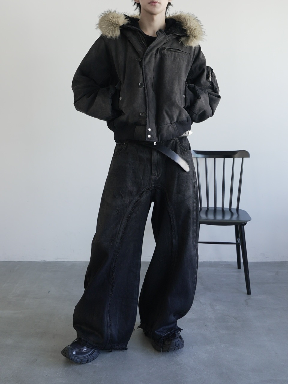 2/7 20:00再販【CHIKASHITSU PLUS HIGH】Washed coating denim pants