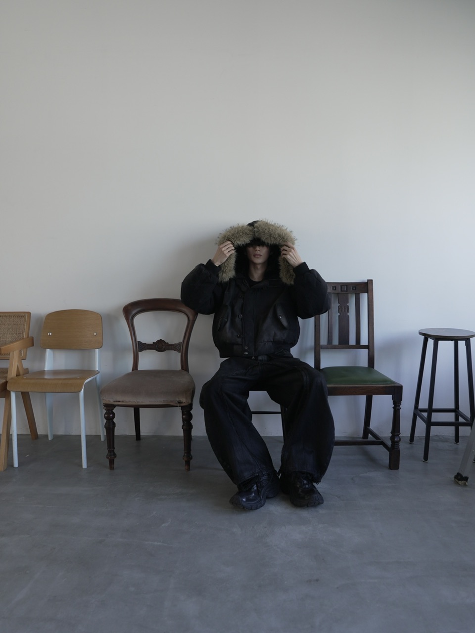 2/7 20:00再販【CHIKASHITSU PLUS HIGH】Washed coating denim pants