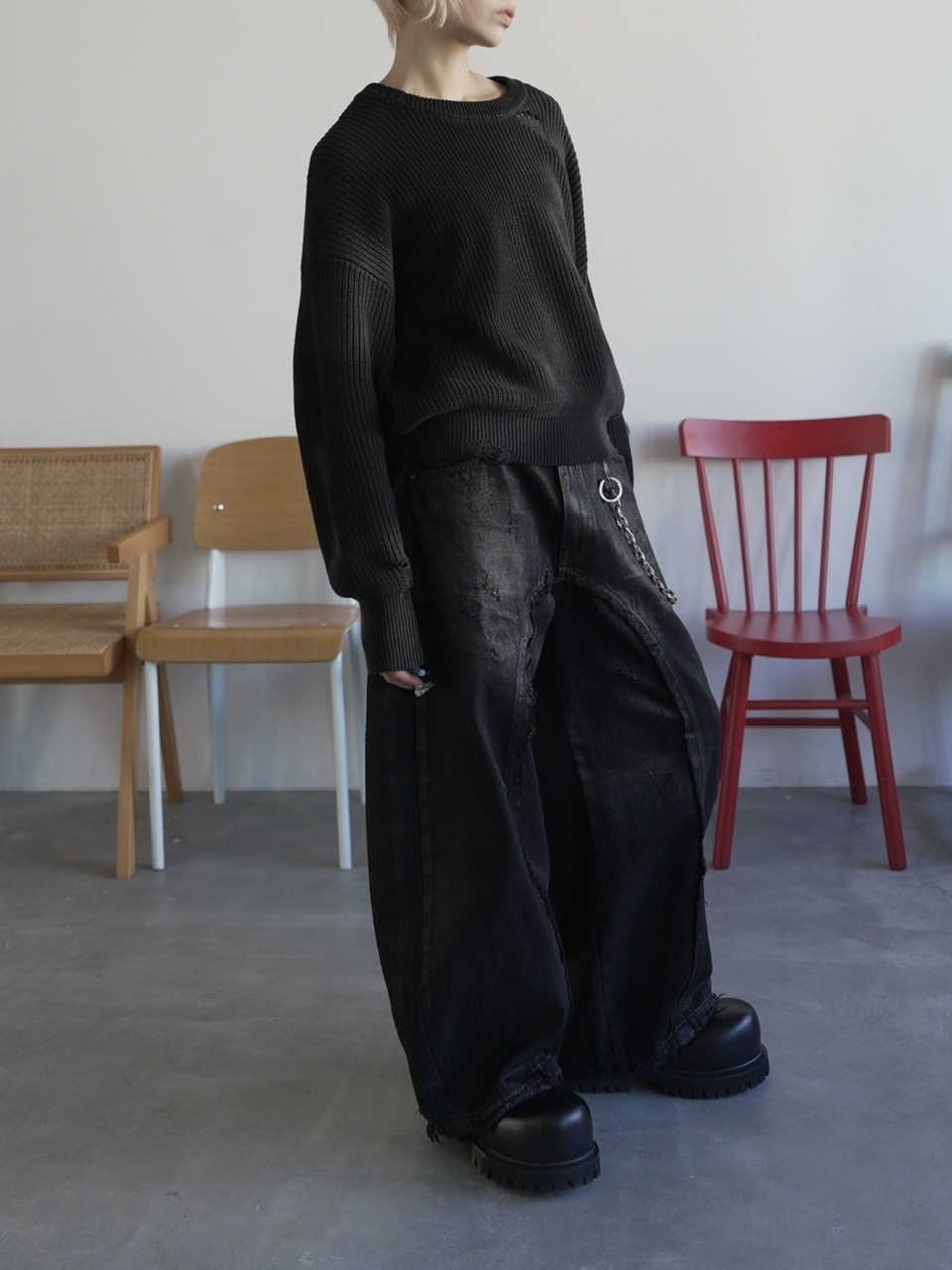 2/7 20:00再販【CHIKASHITSU PLUS HIGH】Washed coating denim pants