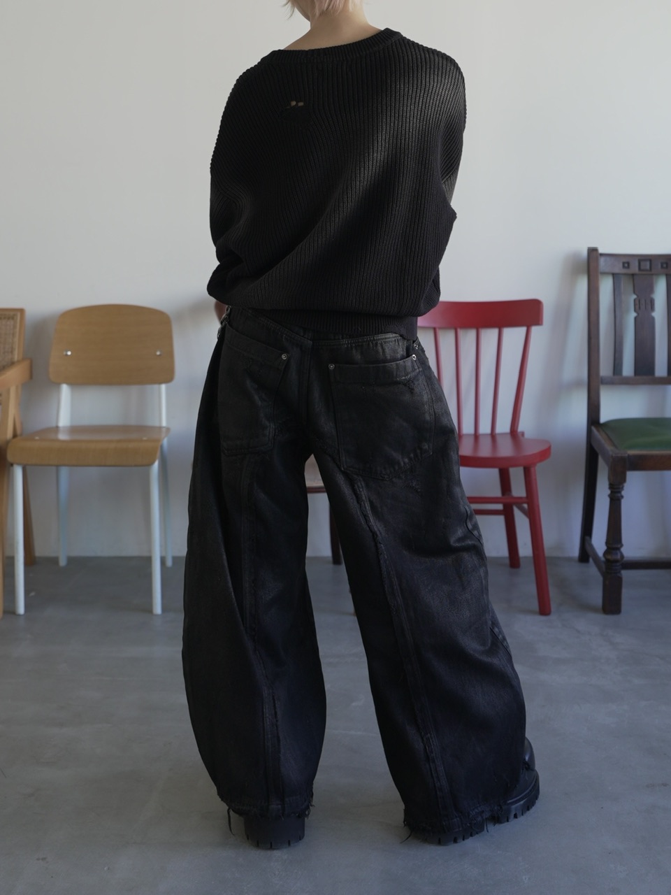 2/7 20:00再販【CHIKASHITSU PLUS HIGH】Washed coating denim pants