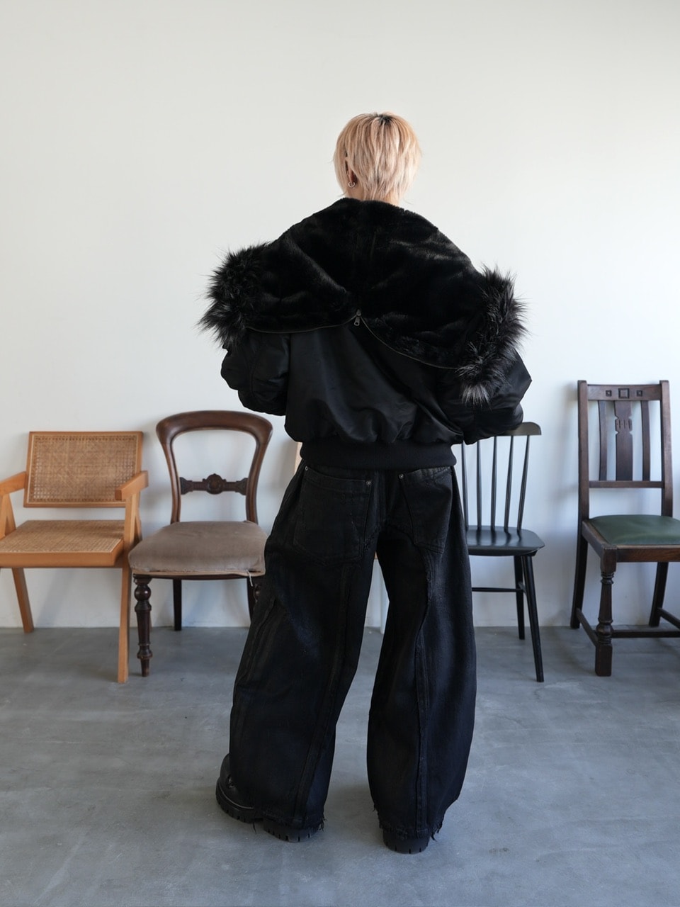 2/7 20:00再販【CHIKASHITSU PLUS HIGH】Washed coating denim pants