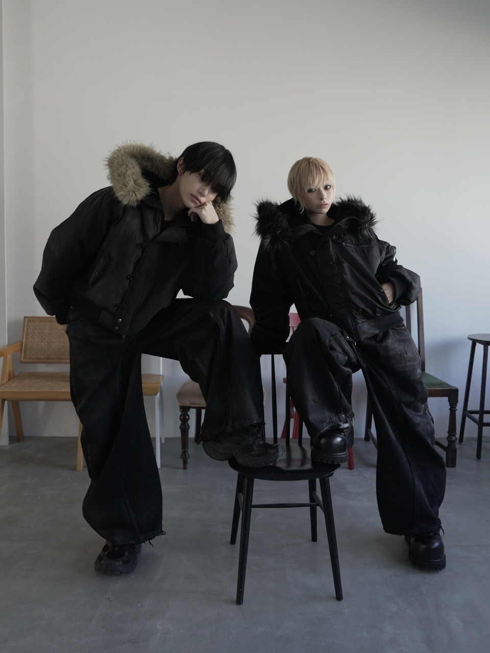 2/7 20:00再販【CHIKASHITSU PLUS HIGH】Washed coating denim pants