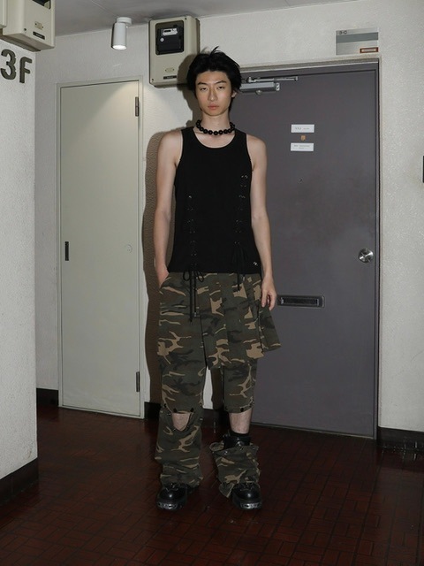 ★ESCSTUDIO★skirt layered snap pants (camo)★正規品/人気 ESC STUDIO】skirt layered snap pants | OUR BRAND,ESC STUDIO