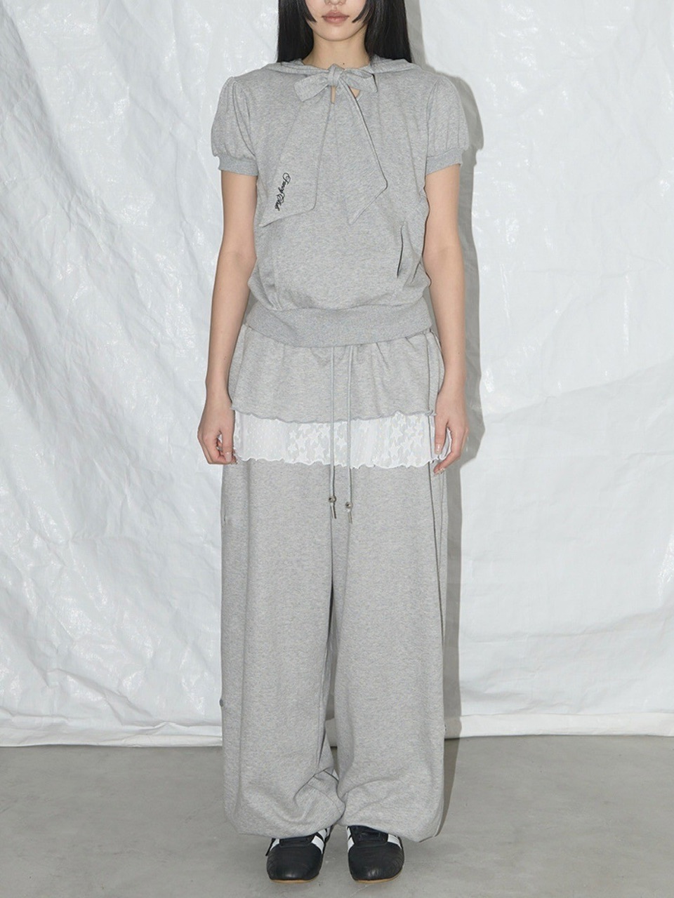 【FANCY CLUB】FRILL LACE BUTTON SWEATPANTS / 【ファンシークラブ】フリルレースレイヤードボタンスウェットパンツ