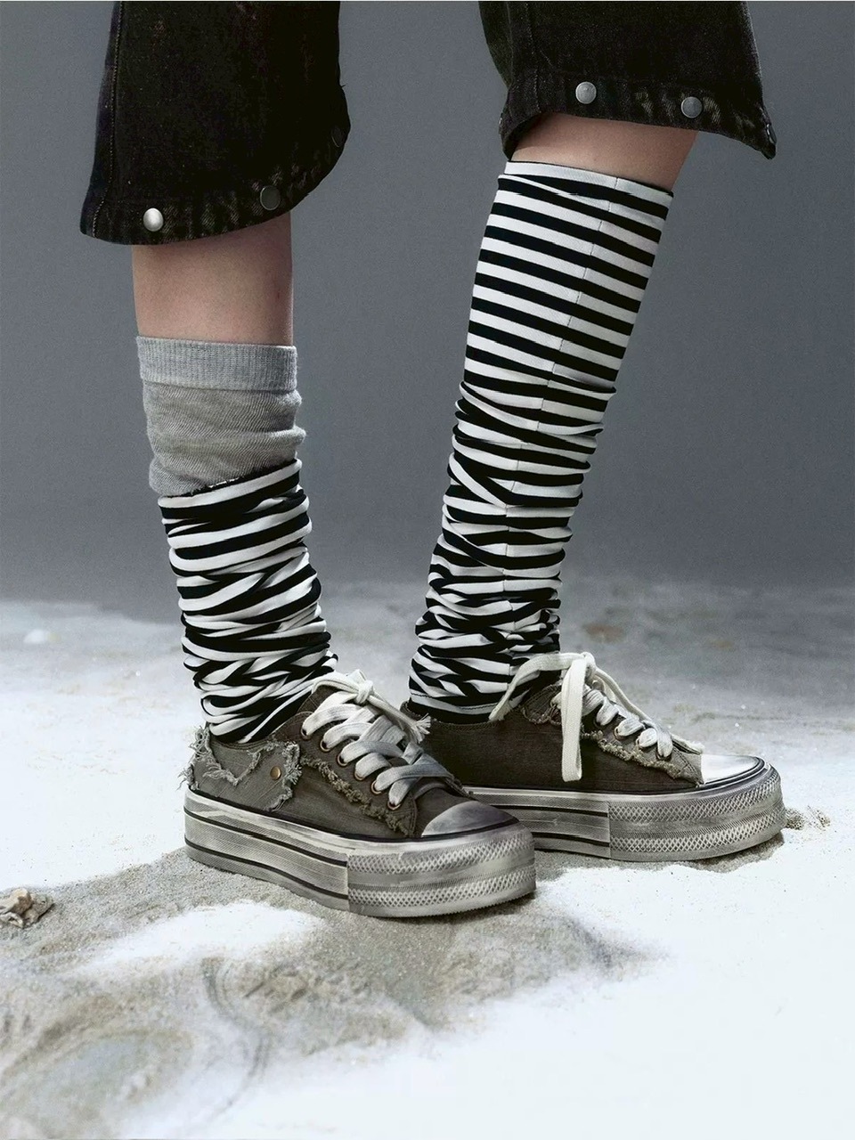 【Cest Nous】Distressed Canvas Sneakers / 【セヌー】ダーティーデニムキャンバス厚底スニーカー