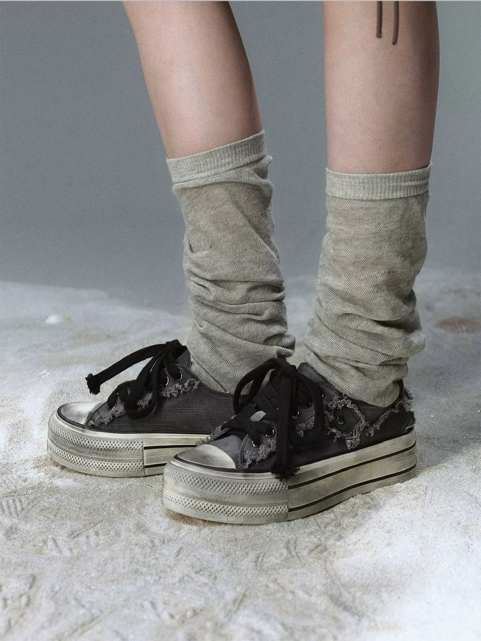 【Cest Nous】Distressed Canvas Sneakers / 【セヌー】ダーティーデニムキャンバス厚底スニーカー