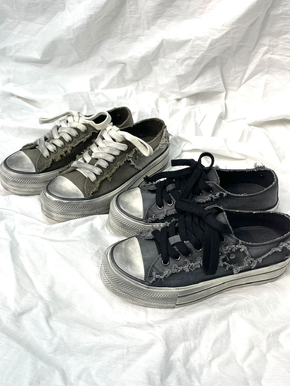 【Cest Nous】Distressed Canvas Sneakers / 【セヌー】ダーティーデニムキャンバス厚底スニーカー