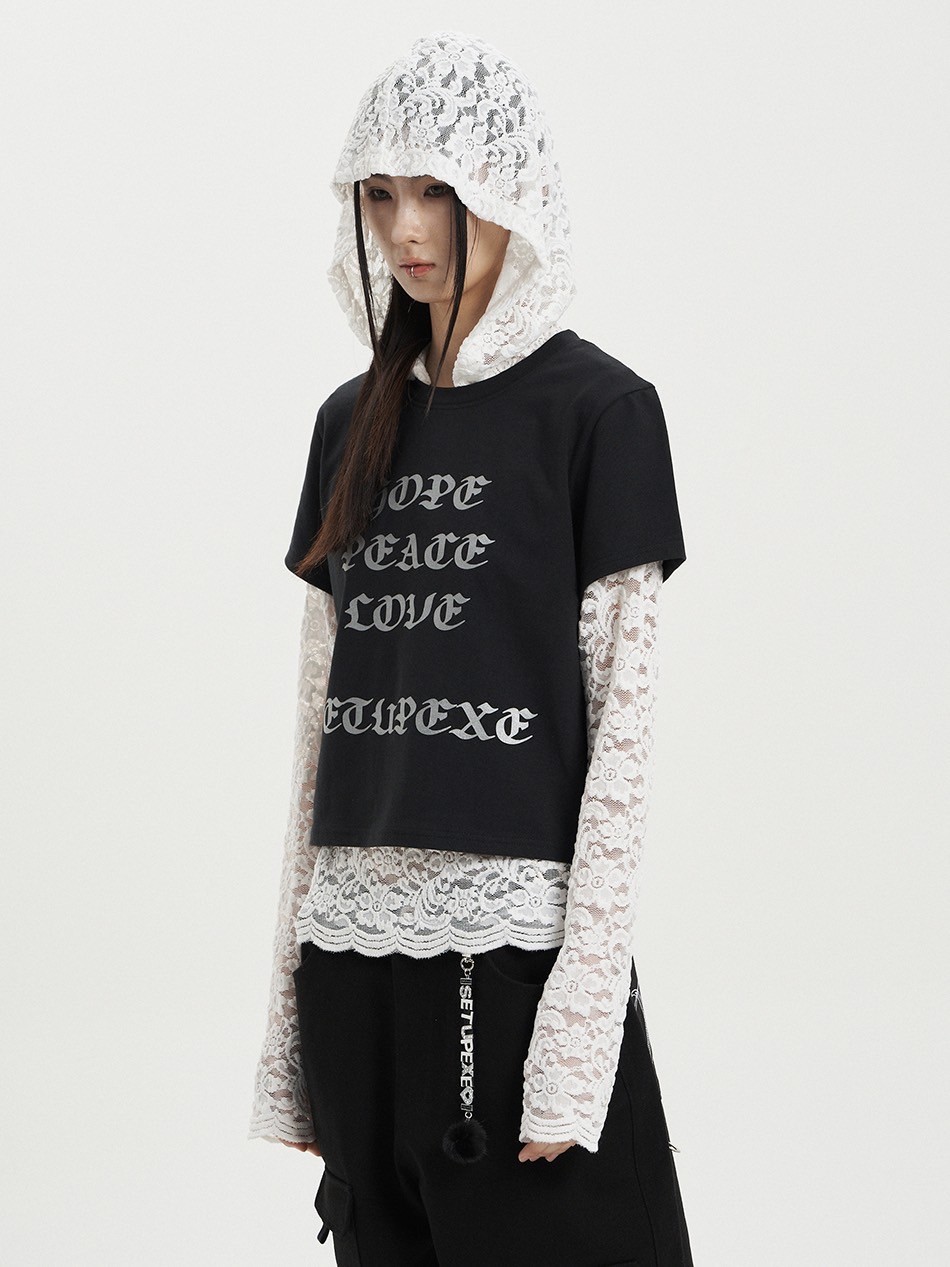 【SETUP‐EXE】LACE BUTTON HOODIE TOP