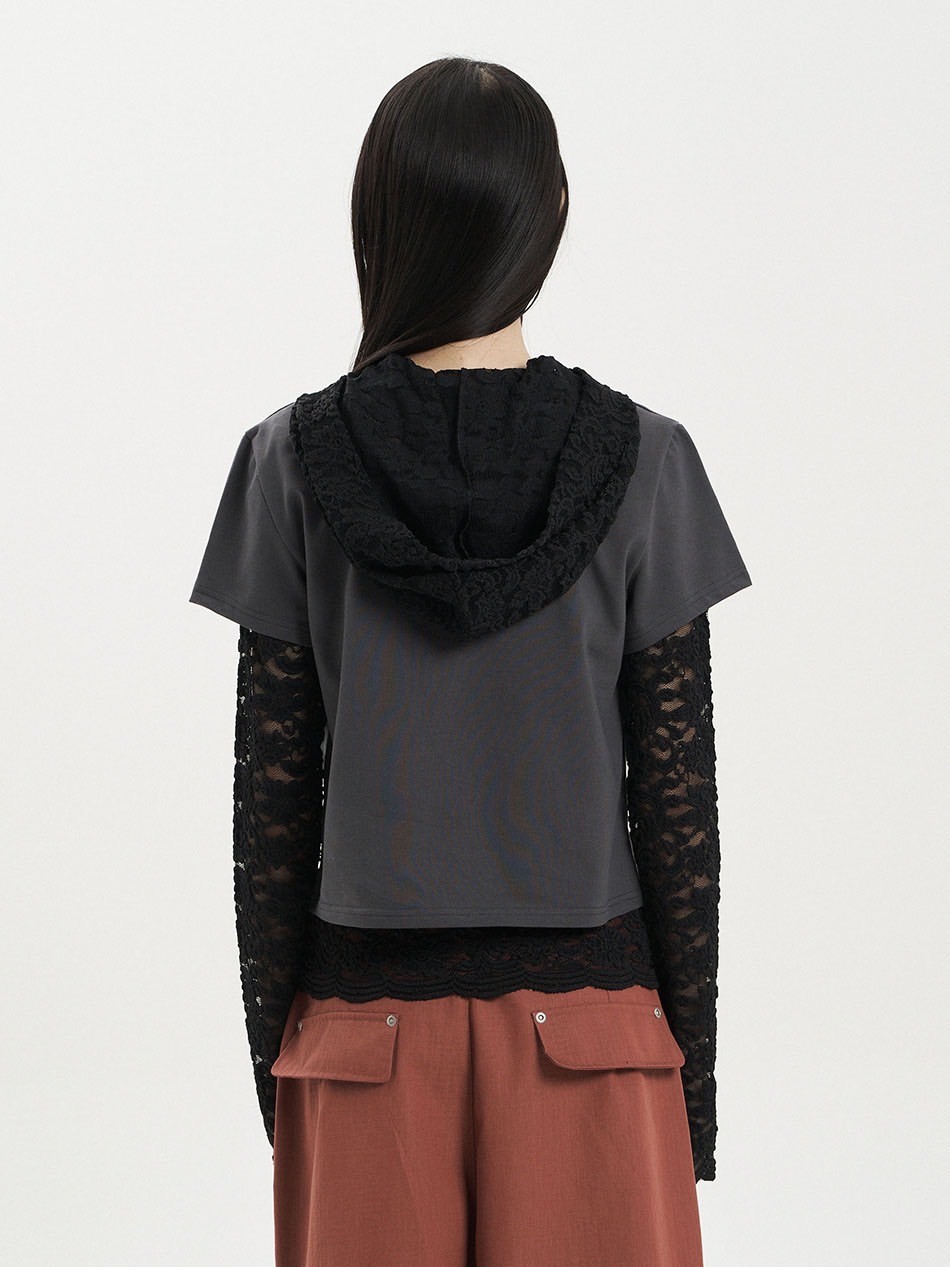 【SETUP‐EXE】LACE BUTTON HOODIE TOP