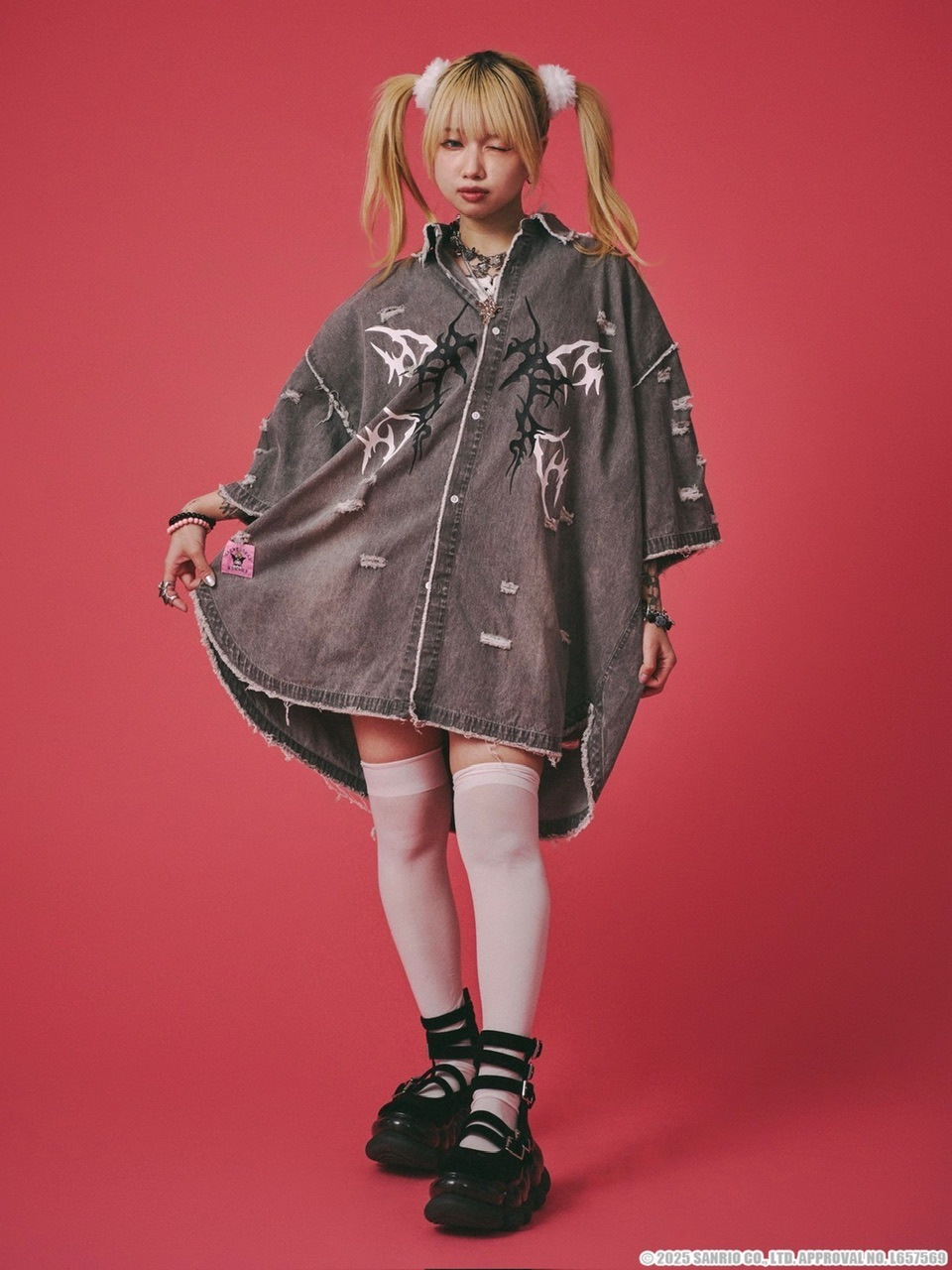 GALFY×KUROMI】イルガルフィーボロボロデニム半袖BIGシャツ | OUR