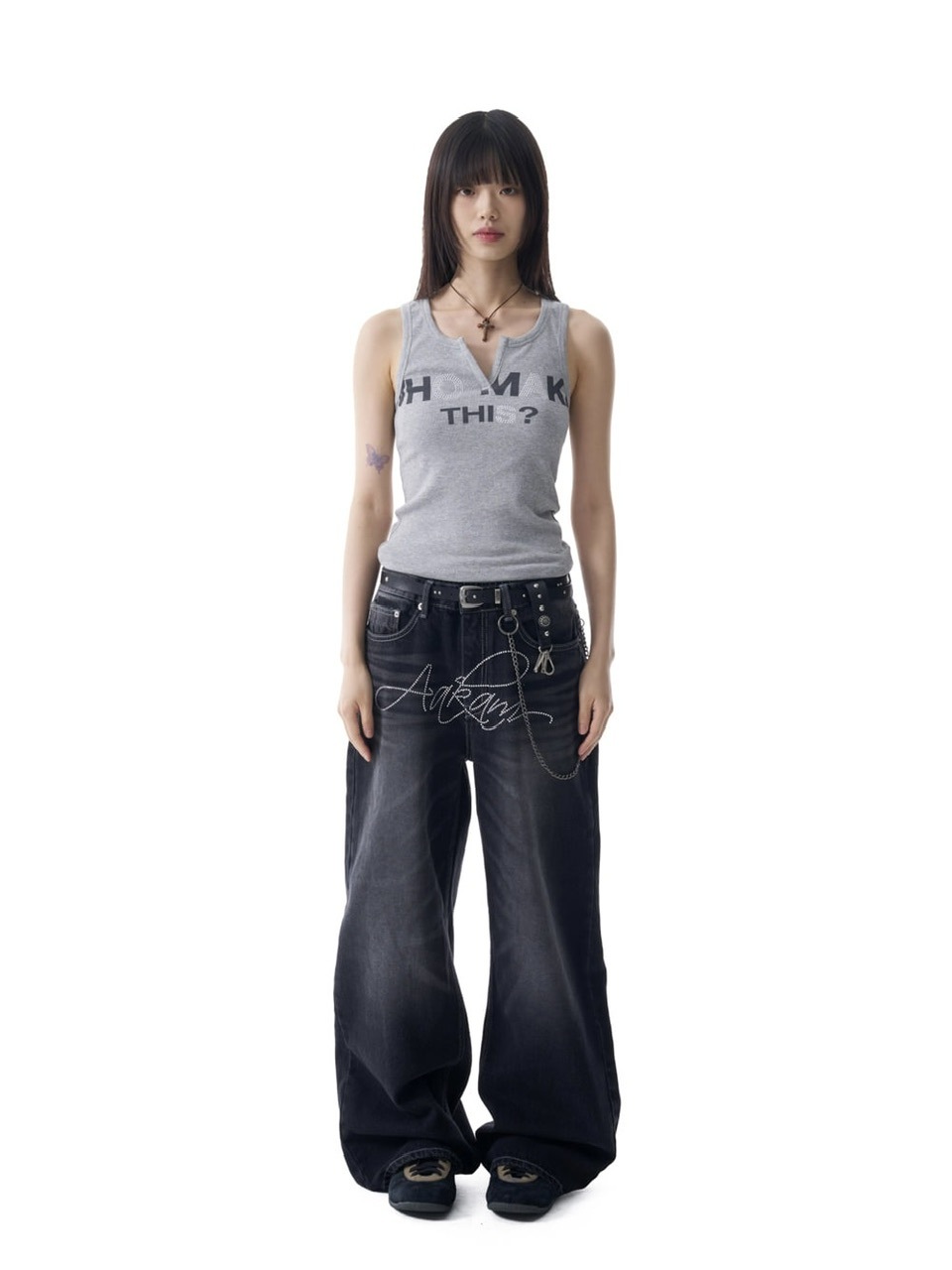 AAKAM】Rhinestone Washed Denim Pants | OUR BRAND,AAKAM