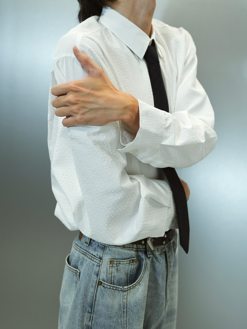 Chikashitsu + CS ストライプシャツ CS】CROPPED STRIPE BUTTON UP SHIRT (WHITE) | OUR BRAND
