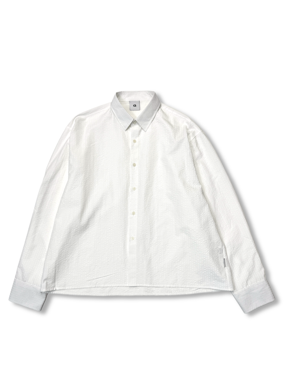 Chikashitsu + CS ストライプシャツ CS】CROPPED STRIPE BUTTON UP SHIRT (WHITE) | OUR BRAND