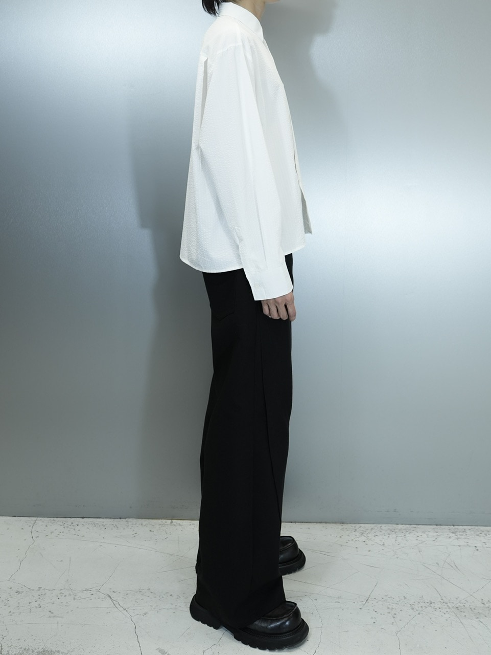 Chikashitsu + CS ストライプシャツ 大阪店WEB限定受注制【Chikashitsu +】cropped stripe shirts (2color