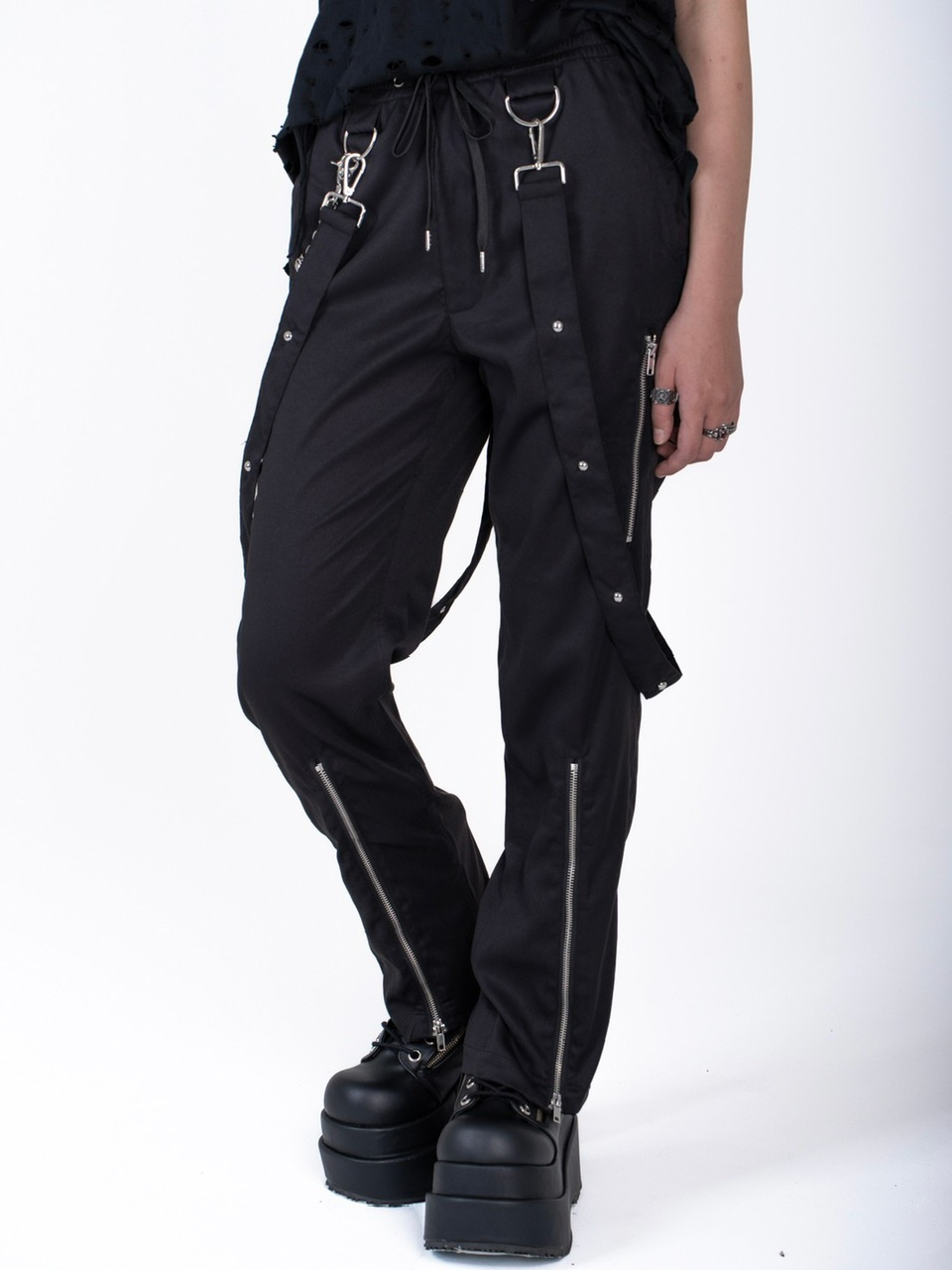 Bizarre Maiden】strap zipper flared pants (2color) | OUR