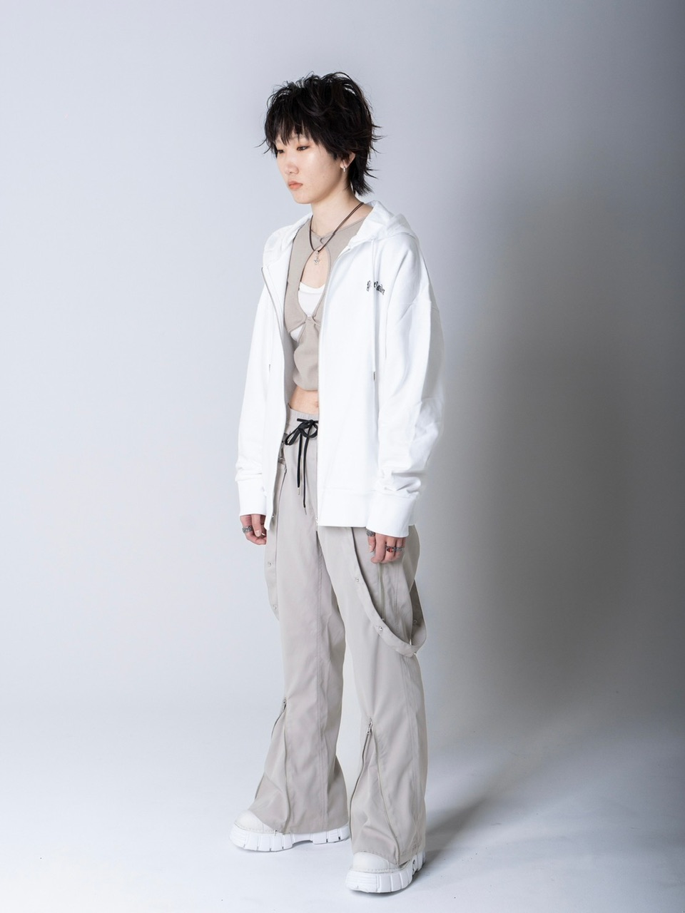 Bizarre Maiden】strap zipper flared pants (2color) | OUR